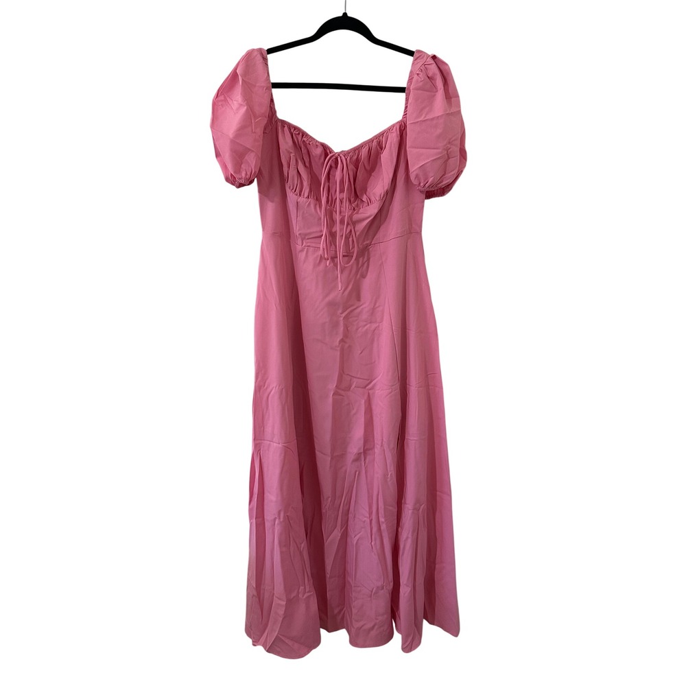 Babydoll Pink Milkmaid Puff Sleeve Midi Dress Side Slit Cottagecore L Coquette